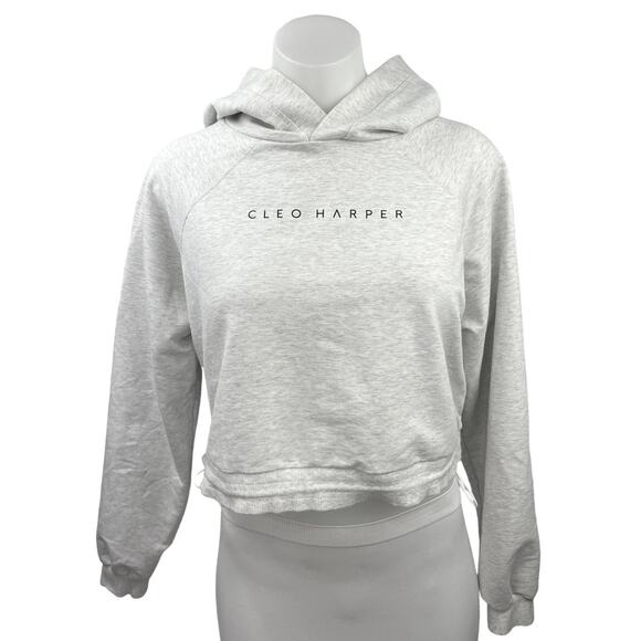 Cleo Harper Heather Grey Logo Pullover Raglan Cropped Hoodie Sweatshirt Size XS - Picture 1 of 4